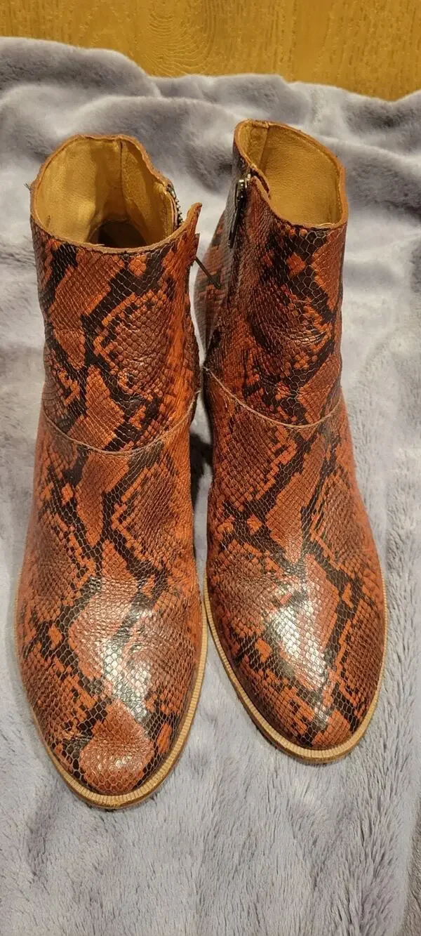 Madewell Rosie Ankle Boots Womens 10 Snake Embossed Leather Brown Western Y2K